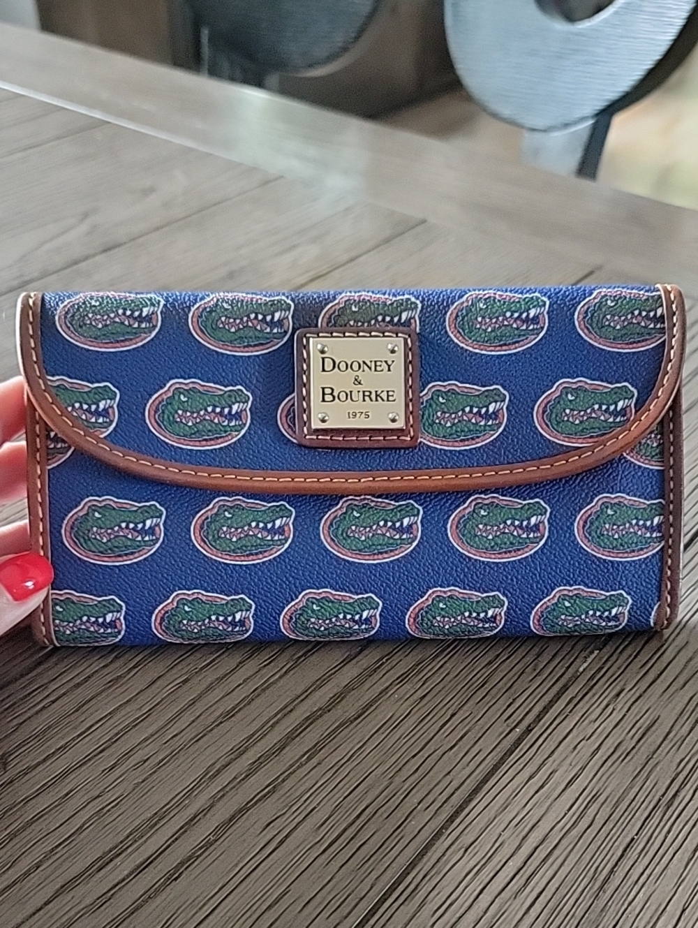 Dooney & Bourke Blue Florida Gators Logo Wallet with Brown Trim - Picture 2 of 14